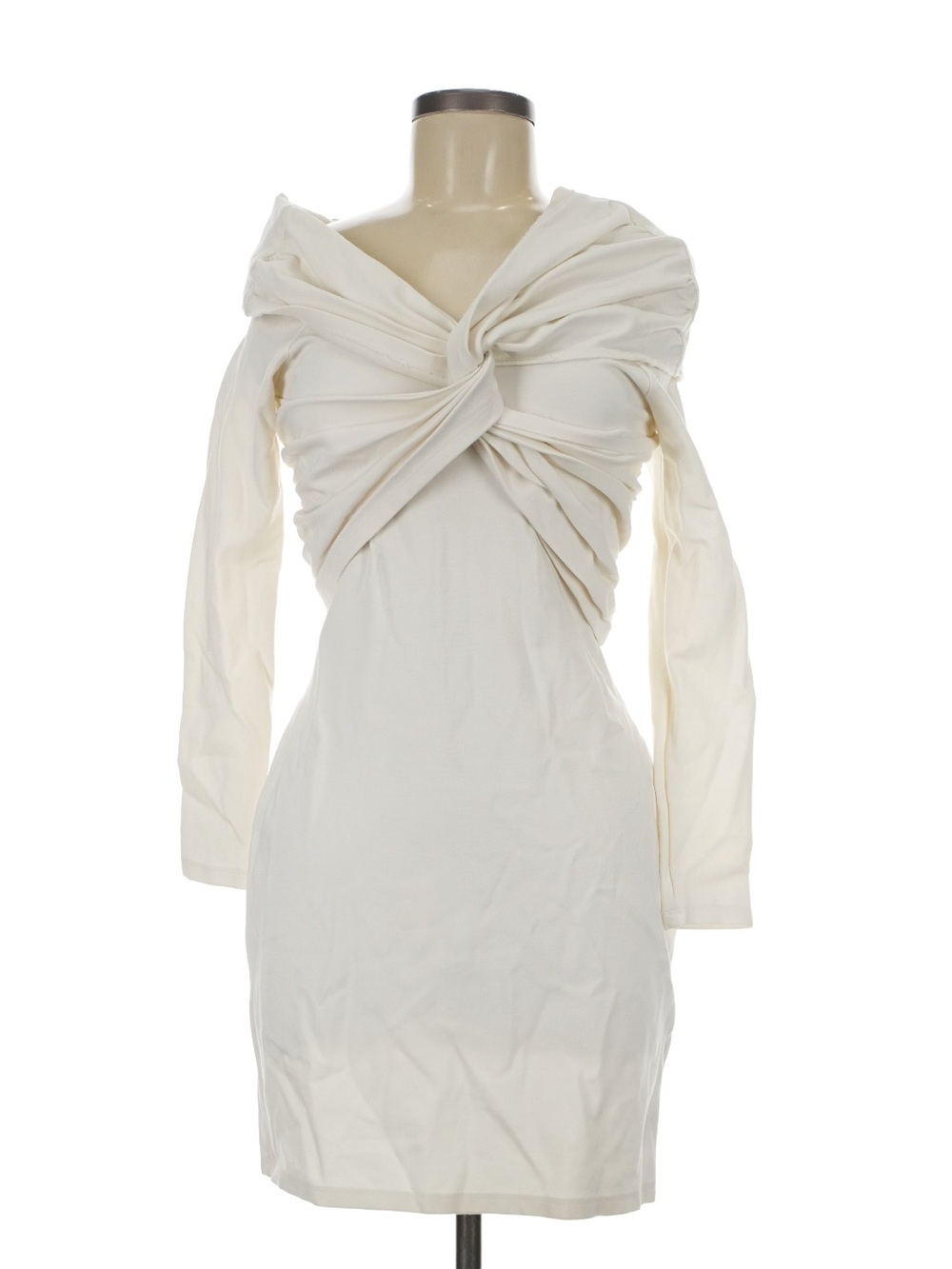 Abercrombie & Fitch Cream Draped Twist-Front Long Sleeve Dress